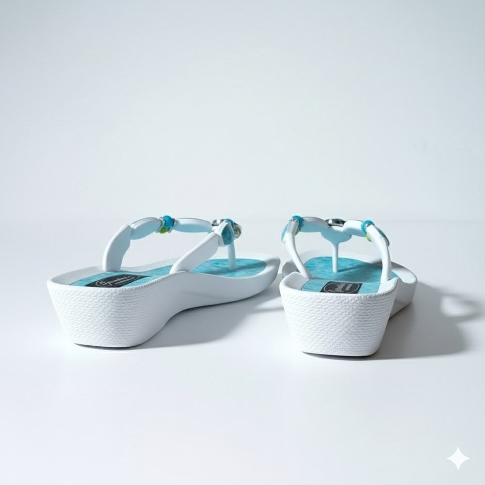 Grandco Size 8 NWT Sandals Lightweight Flip Flops Heel Turquoise Embellished - Picture 9 of 10